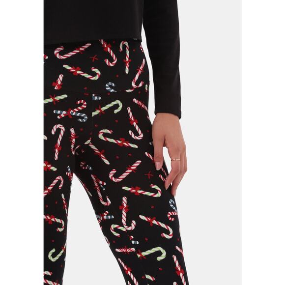 No Boundaries Juniors' Christmas Holiday Ankle Leggings Candy Cane Black Large - Picture 3 of 4